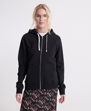 Superdry Organic Cotton Standard Label Loopback Cipzár Női Kapucnis Pulóver Fekete | ADHQW4806